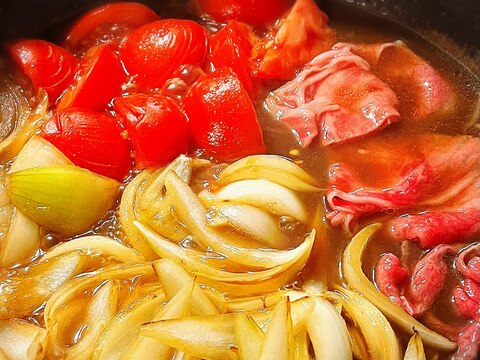 すき焼きの味変トマトすき焼き